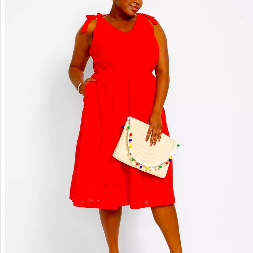 Eyelet Lace MIDI dress with knot straps